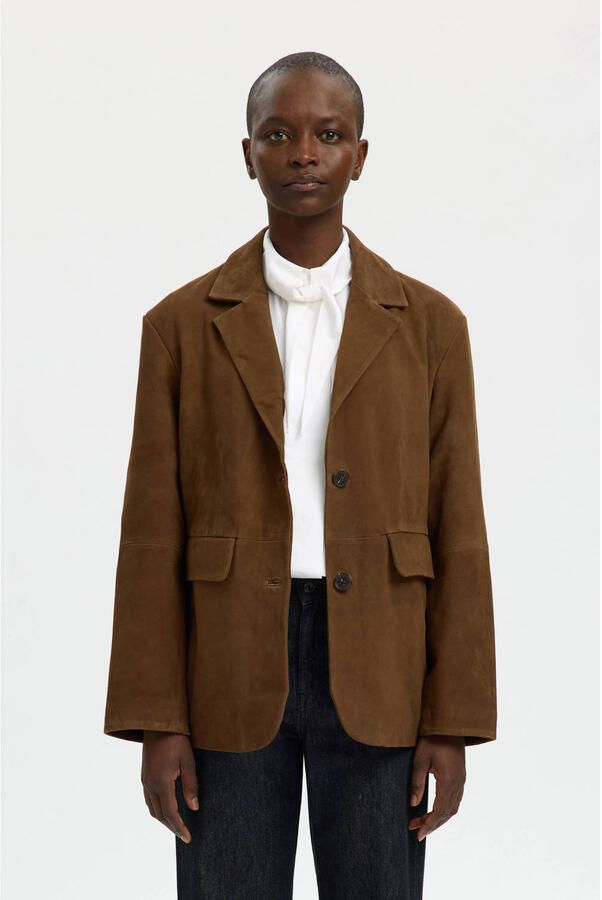 Selected suède oversized blazer bruin