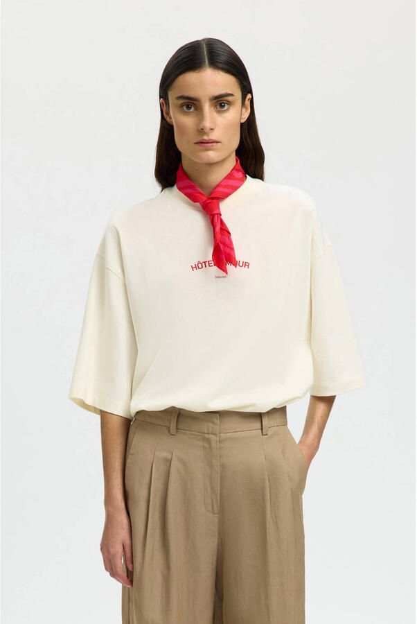 Selected T-shirt met backprint ecru