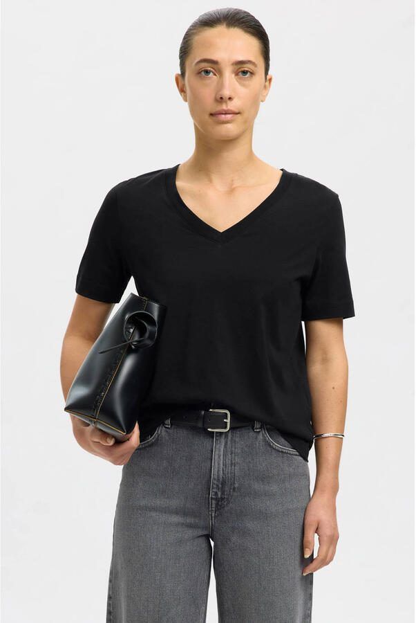 Selected T-shirt SLFESSENTIAL van katoen zwart - Foto 2
