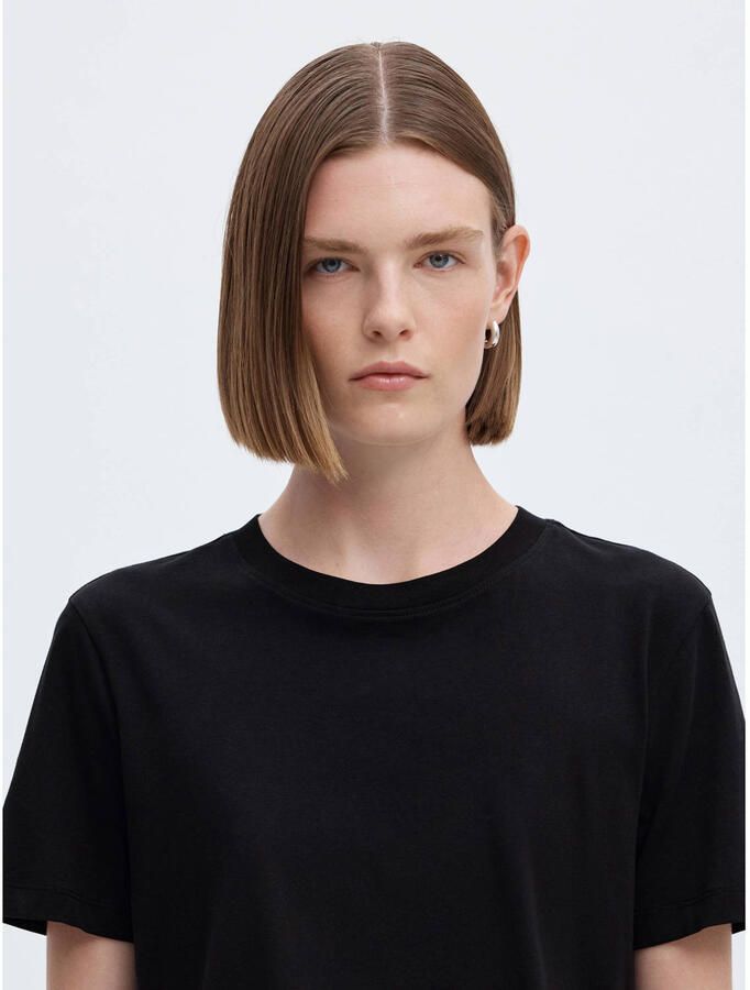 Selected Femme Biologisch katoenen T-shirt Klassiek Ontwerp Black Dames - Foto 7