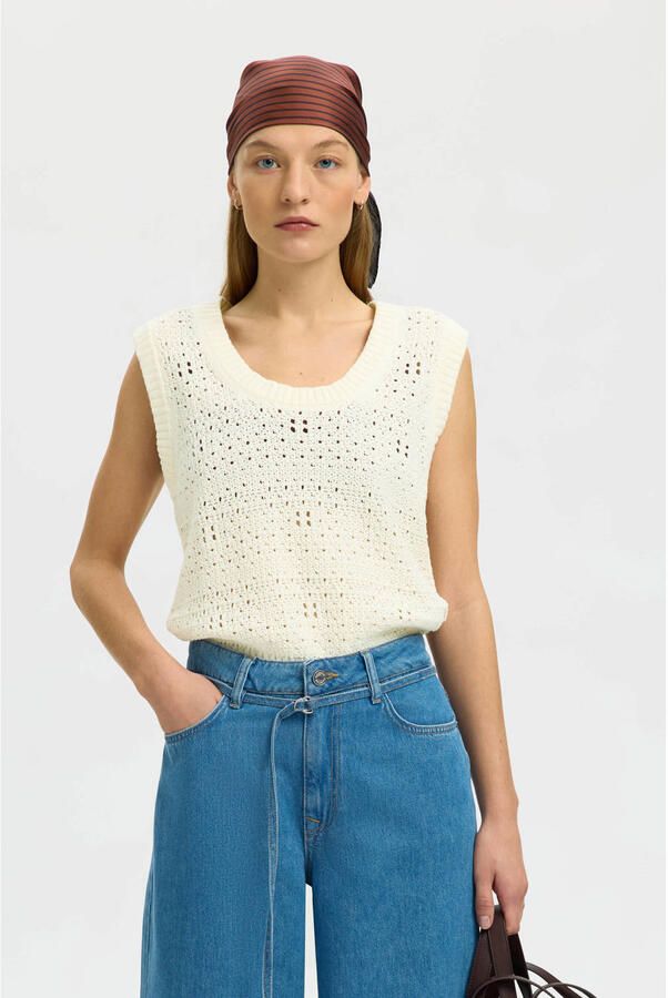 SELECTED WOMEN Dames Tops & T-shirts Slfkarla Sl Knit U-neck Top Creme - Foto 5
