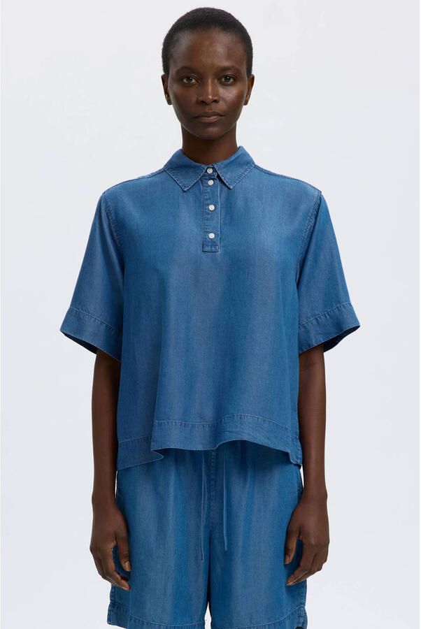 SELECTED WOMEN Dames Blouses Slfjanna Oversize 2 4 Polo Shirt Blauw - Foto 5