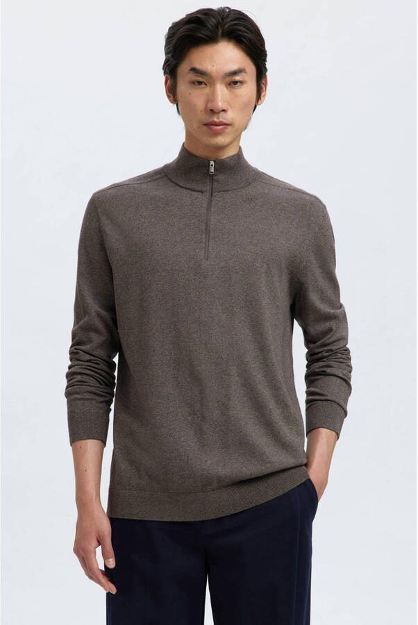 SELECTED MEN Heren Truien & Vesten Slhberg Half Zip Cardigan Noos Bruin - Foto 5
