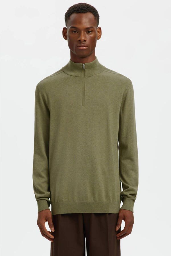 SELECTED MEN Heren Truien & Vesten Slhberg Half Zip Cardigan Noos Khaki - Foto 5