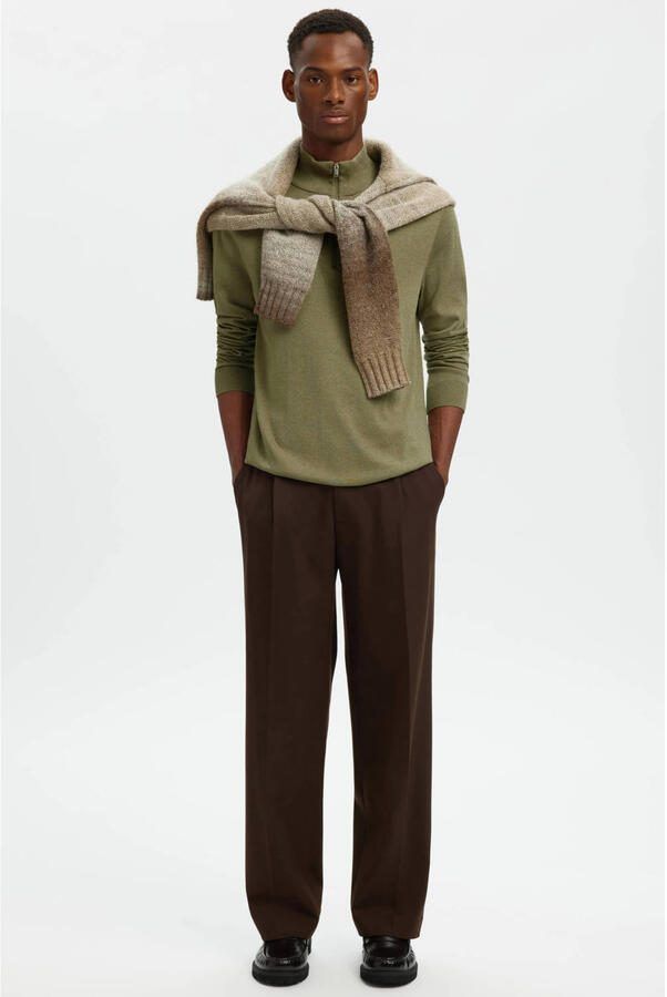 SELECTED MEN Heren Truien & Vesten Slhberg Half Zip Cardigan Noos Khaki - Foto 6