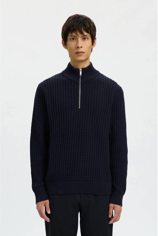 SELECTED MEN Heren Truien & Vesten Slhtom Ls Knit Structure Half Zip Donkerblauw - Foto 5
