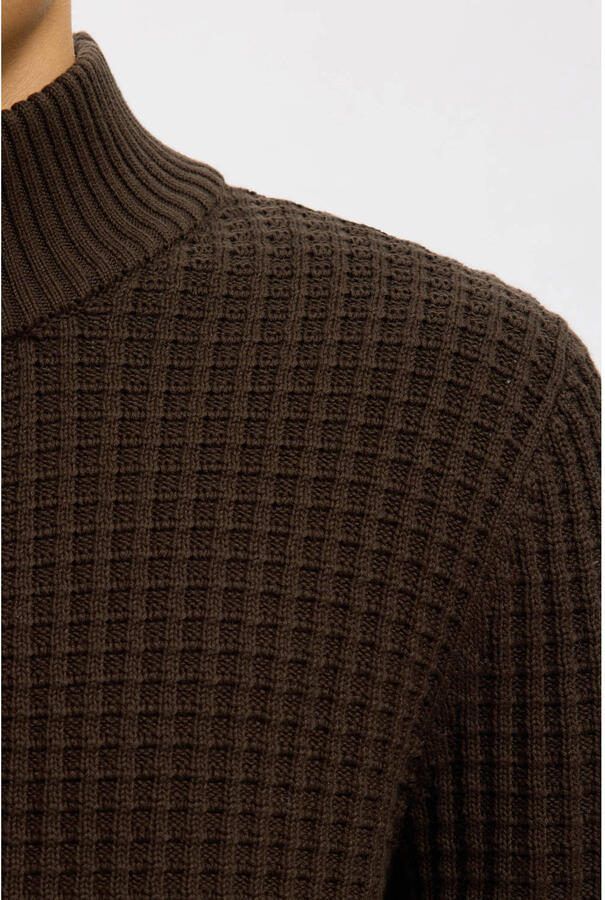 SELECTED MEN Heren Truien & Vesten Slhtom Ls Knit Structure Half Zip Bruin - Foto 6