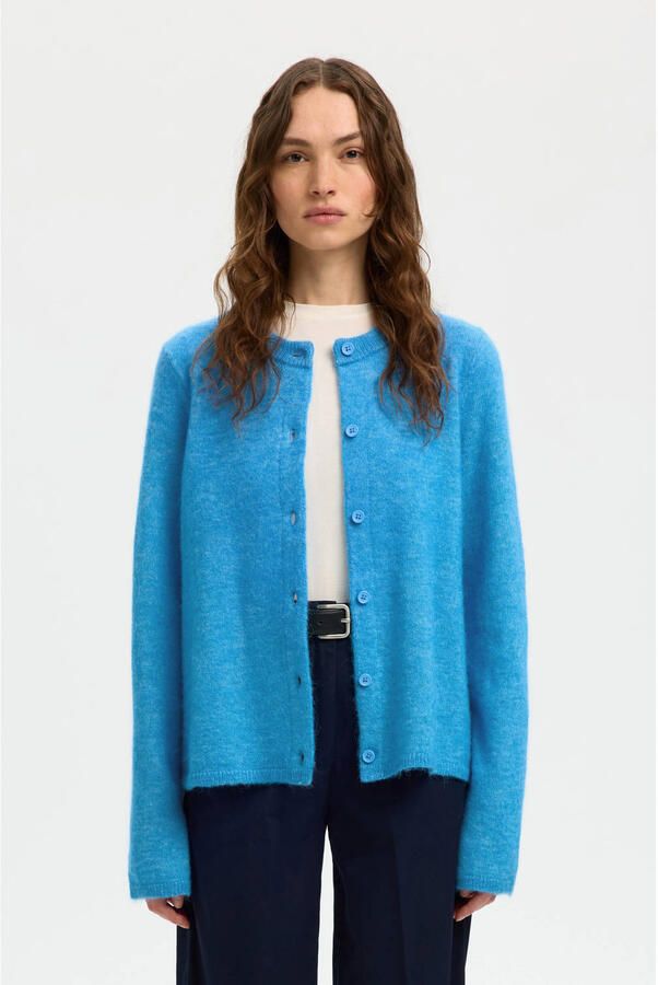 Selected vest met wol blauw gebreid