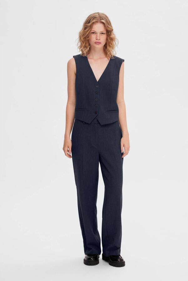 SELECTED FEMME Dames Broeken Slfrita Mw Wide Pant Donkerblauw - Foto 3
