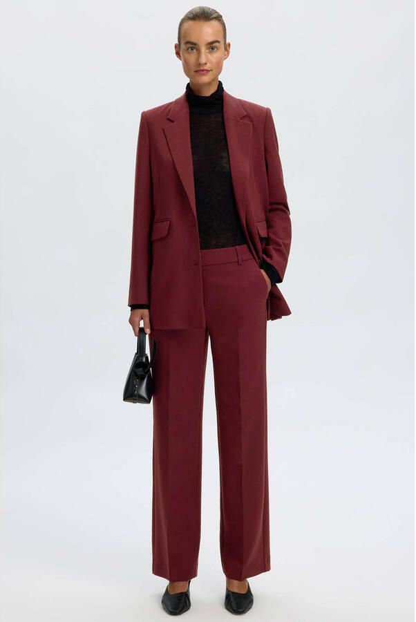 SELECTED WOMEN Dames Broeken Slfrita Mw Wide Pant Mel Bordeaux - Foto 6