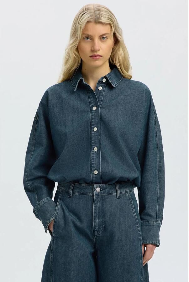 Selected Women denim blouse mediumblauw
