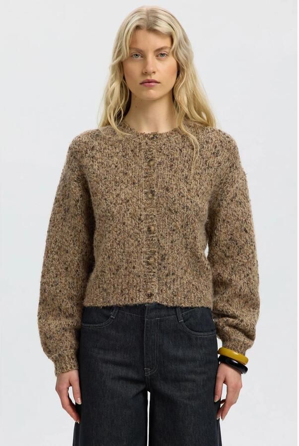 Selected Women gebreid vest met wol bruin