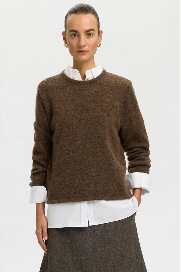 SELECTED WOMEN Dames Truien & Vesten Slwlulu New Ls Knit O-neck Bruin - Foto 5