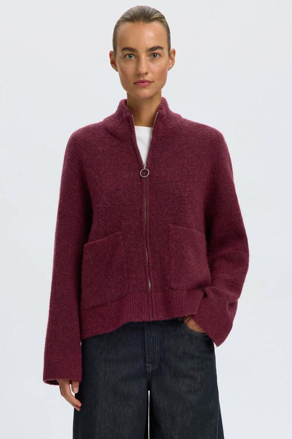 Selected Women gebreide vest met wol donkerrood