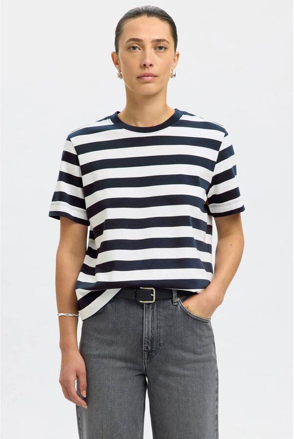Selected Femme T-shirt met streepmotief model 'ESSENTIAL'