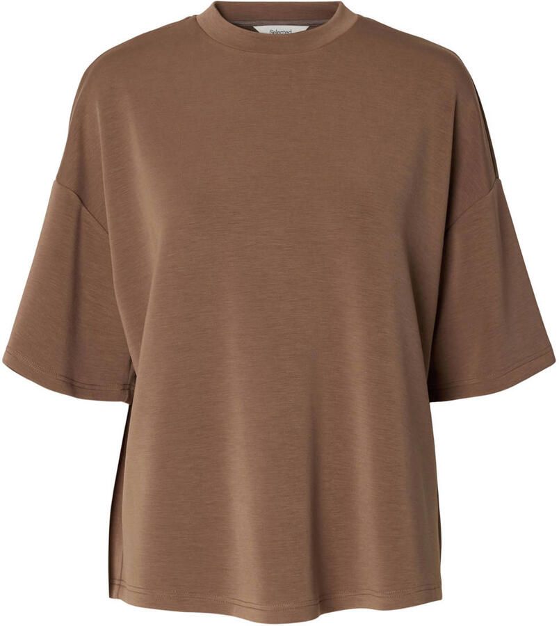 Selected Women loose fit T-shirt bruin