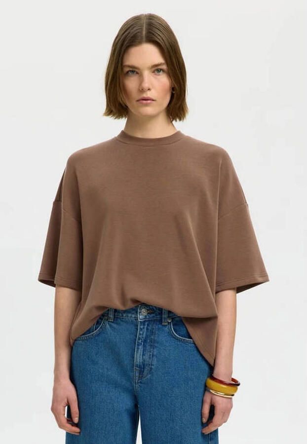 SELECTED WOMEN Dames Tops & T-shirts Slfoversized Tenny Tee Bruin - Foto 5