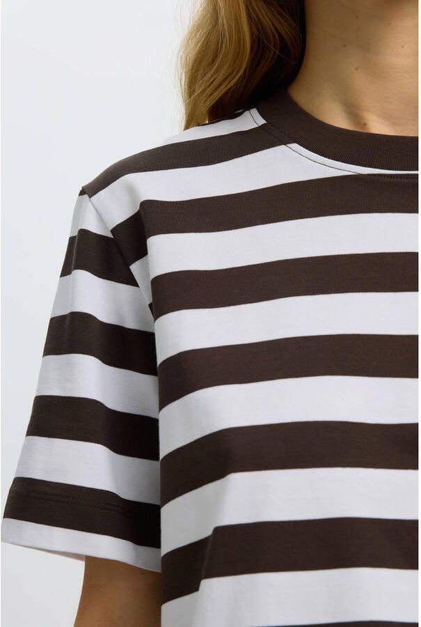 Selected Women oversized gestreept T-shirt bruin - Foto 2