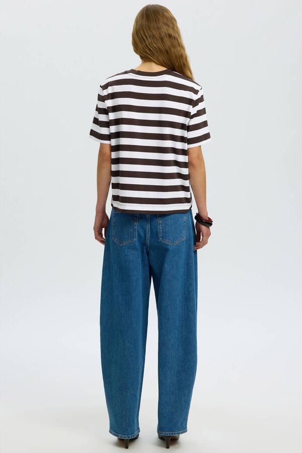 Selected Women oversized gestreept T-shirt bruin - Foto 3