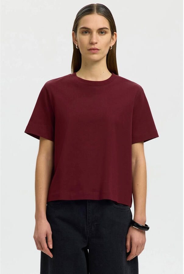 SELECTED WOMEN Dames Tops & T-shirts Slfessential Ss Boxy Tee Bordeaux - Foto 5