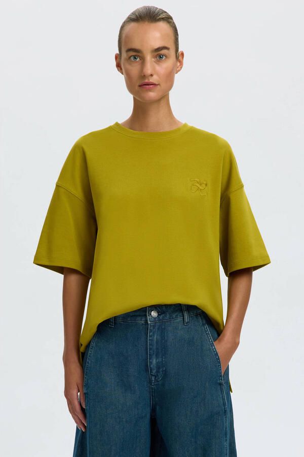 Selected Women T-shirt met borduursels groen