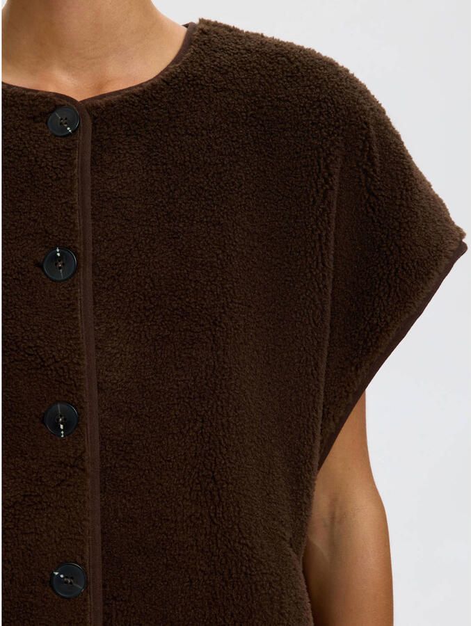 Selected Women teddy gilet donkerbruin - Foto 2