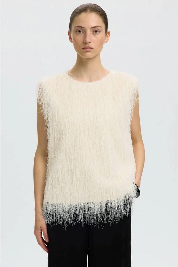 Selected Women top met veren ecru