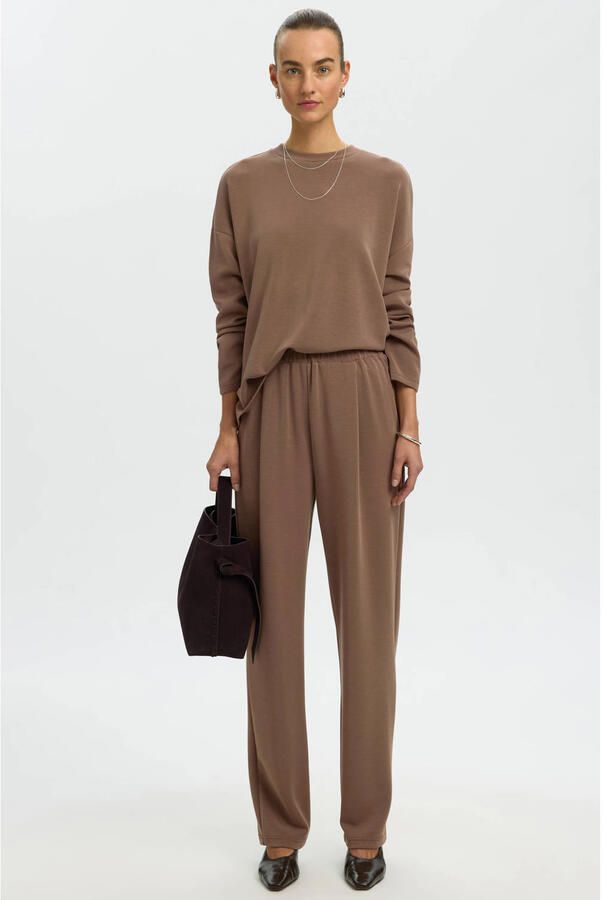 Selected Women wide leg casual broek bruin - Foto 3