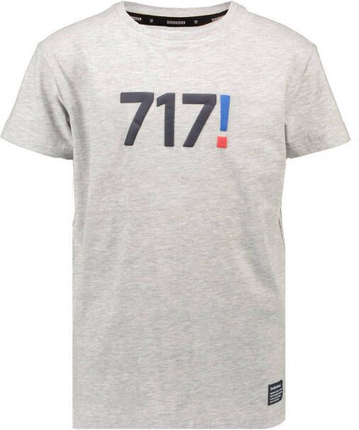 SEVENONESEVEN T-shirt met tekst grijs melange Jongens Stretchkatoen Ronde hals 110 116