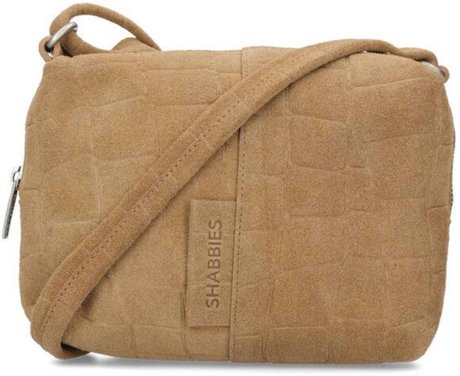 Shabbies Amsterdam suede crossbody tas Saar Croco lichtbruin