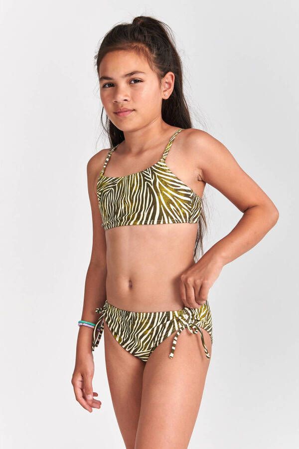 Shiwi crop bikini Liv met zebraprint groen wit Meisjes Gerecycled polyester (duurzaam) 128