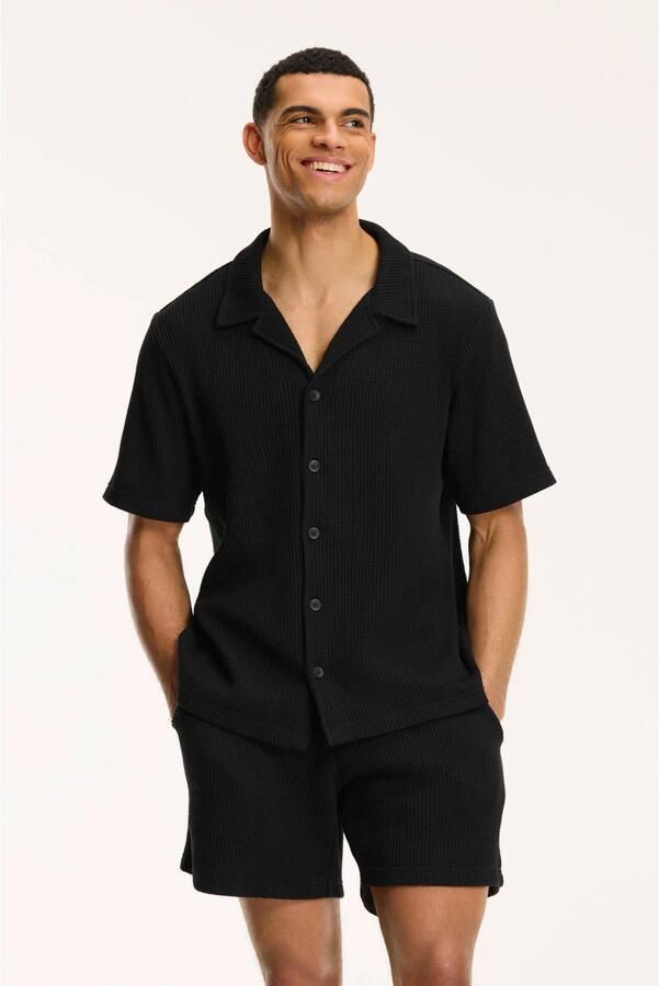 SHIWI Heren Overhemden Men Dean Waffle Structure Shortsleeve Zwart - Foto 3