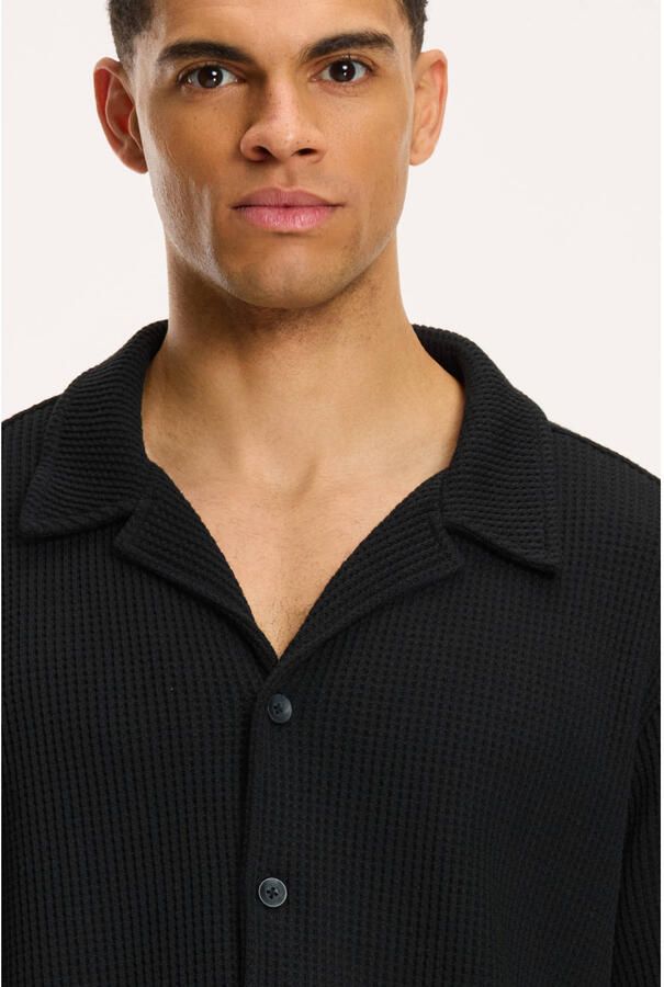 SHIWI Heren Overhemden Men Dean Waffle Structure Shortsleeve Zwart