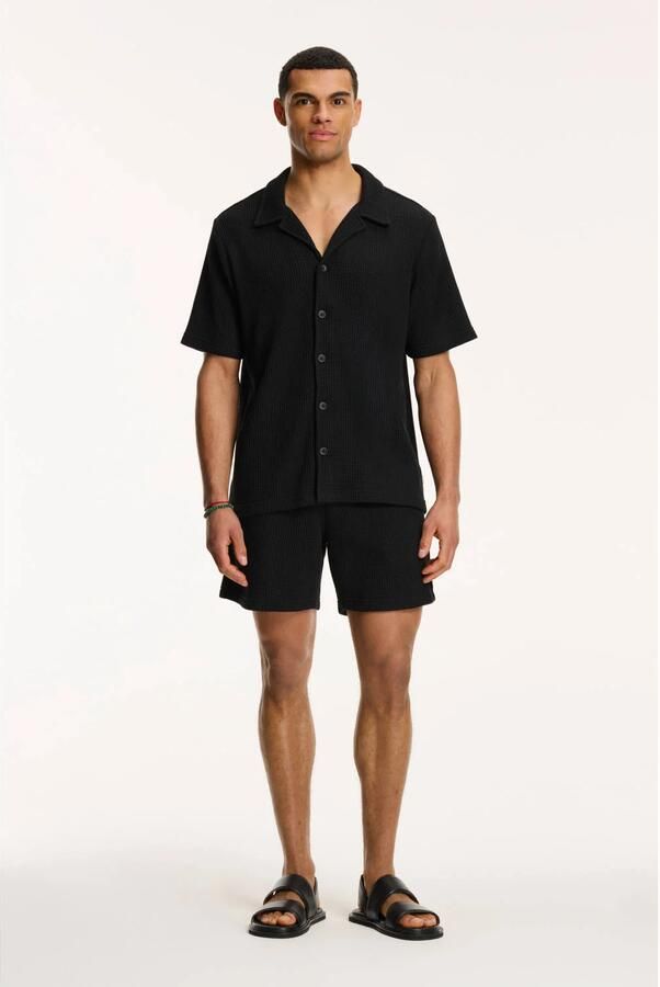SHIWI Heren Overhemden Men Dean Waffle Structure Shortsleeve Zwart - Foto 2