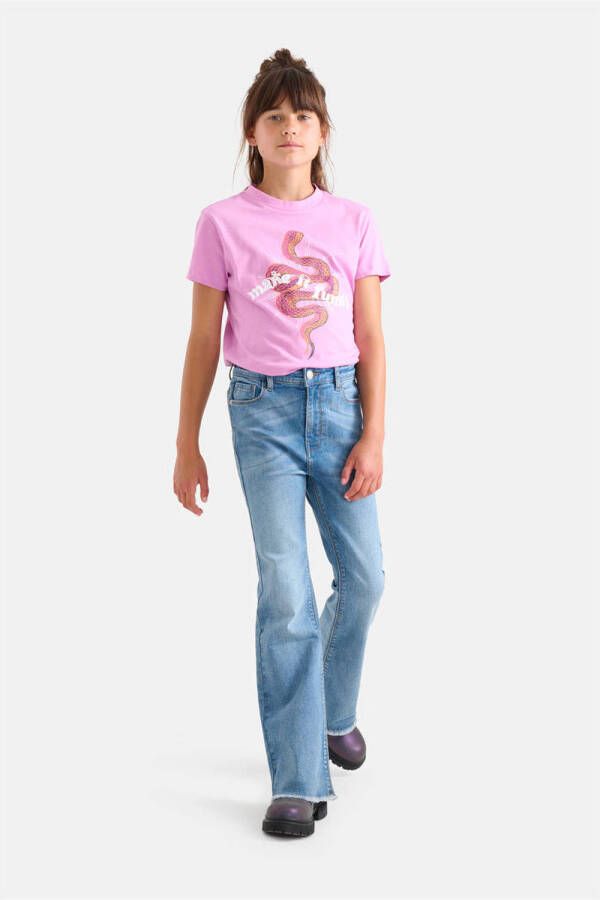 Shoeby T-shirt Snake met printopdruk en borduursels frisroze Meisjes Katoen Ronde hals 110 116