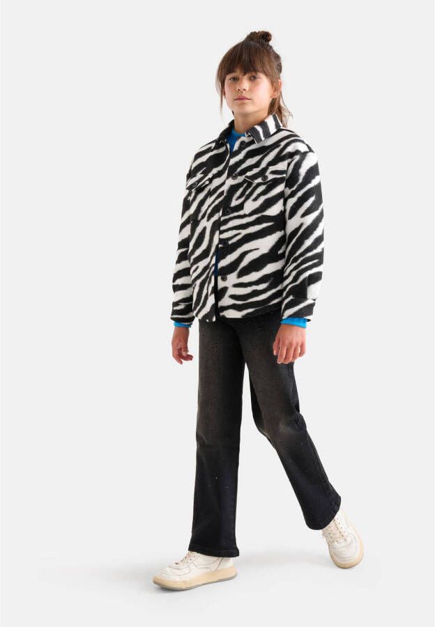 Shoeby blouse Western met zebraprint zwart wit Meisjes Polyester Klassieke kraag 134 140