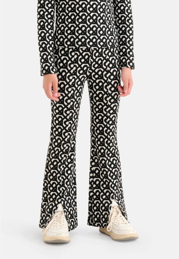 Shoeby flared broek met grafische print zwart wit Meisjes Stretchkatoen 110 116