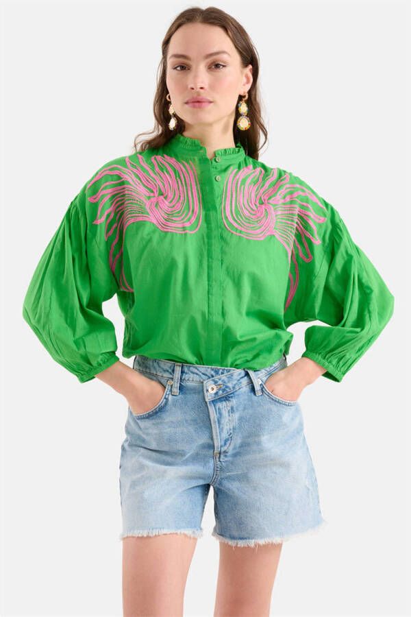 Shoeby blouse met borduursels groen roze