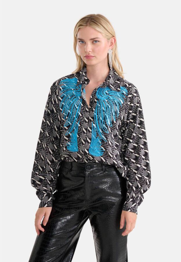 Shoeby blouse met borduursels en print in zwart wit