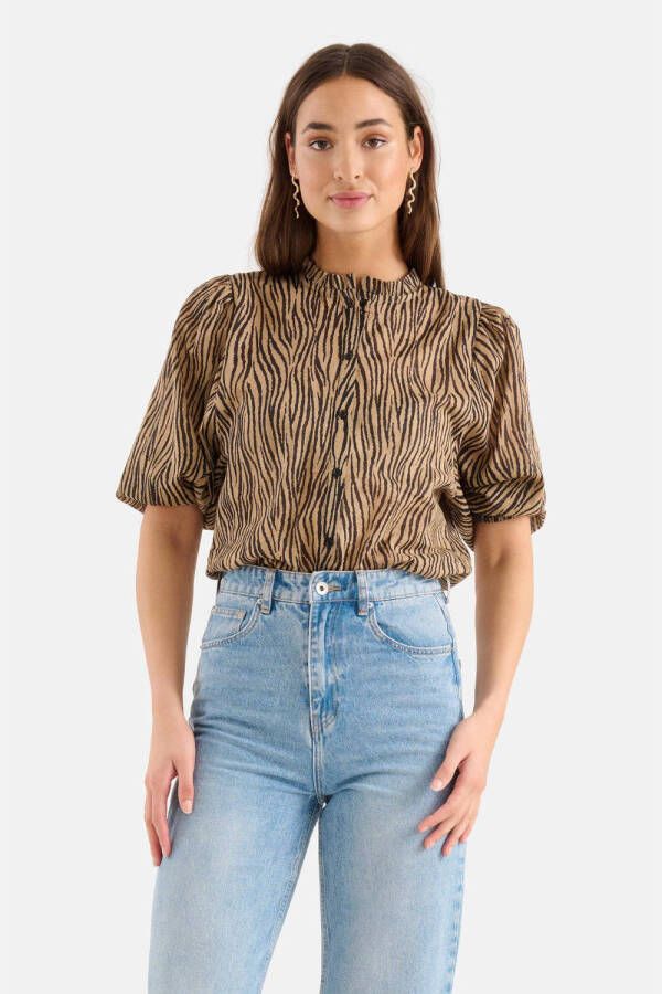 Shoeby blouse met zebraprint bruin zwart