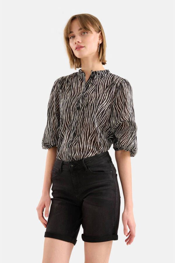 Shoeby blouse met zebraprint zwart ecru