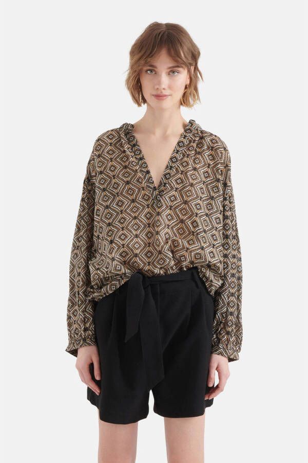 Shoeby blousetop met grafische print bruin zwart wit