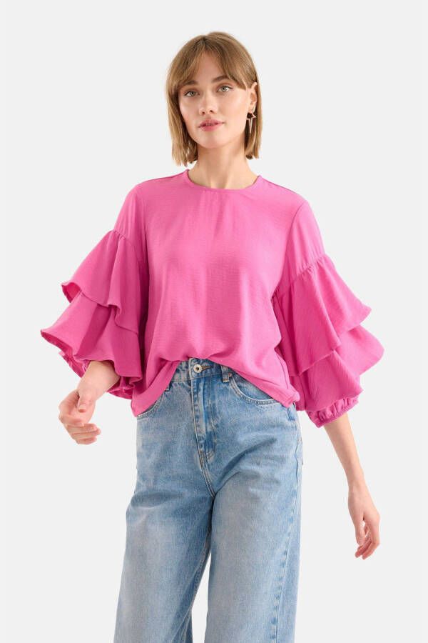 Shoeby blousetop met ruches roze