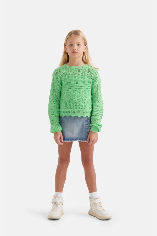 Shoeby crochet trui groen Meisjes Katoen Ronde hals 110 116