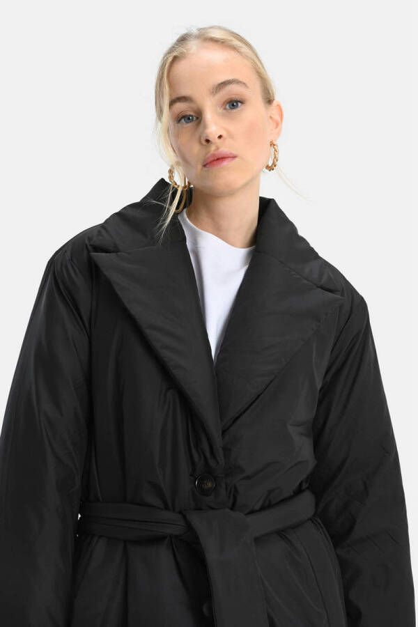 Shoeby Eksept gewatteerde winterjas COAT PUFFER J met ceintuur zwart