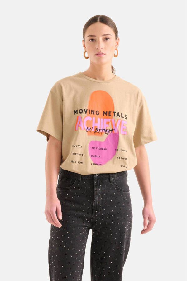 Shoeby Eksept T-shirt met printopdruk beige roze zwart oranje