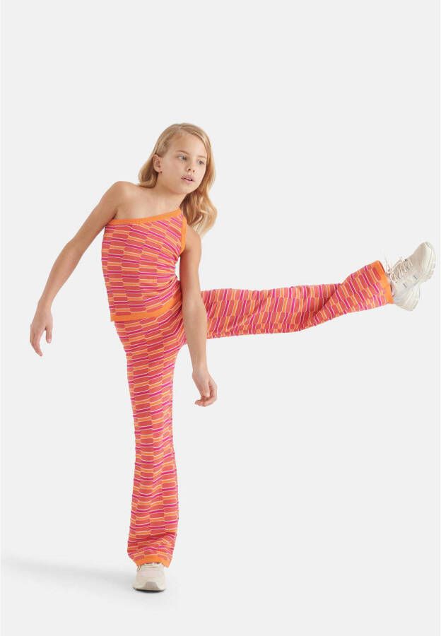 Shoeby flared broek met all over print roze oranje Meisjes Viscose All over print 110 116