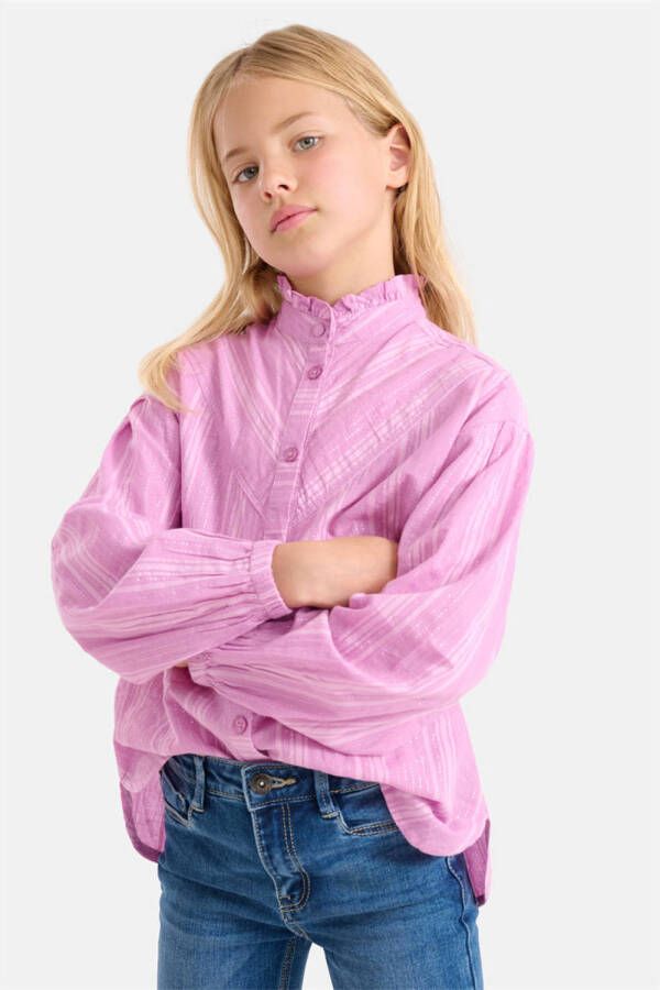 Shoeby gestreepte blouse paars Meisjes Katoen Opstaande kraag Streep 170 176