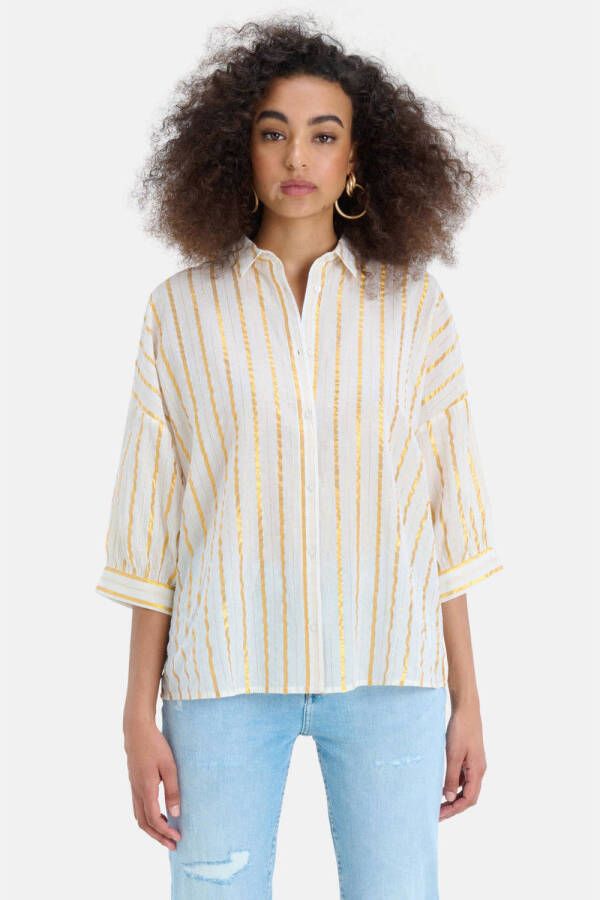 Shoeby gestreepte blouse Yarn Dyed Stripe ecru goud