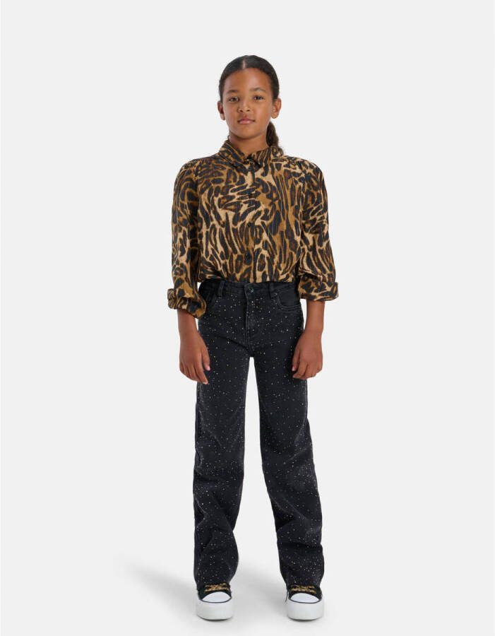 Shoeby straight fit jeans Strass zwart Meisjes Stretchdenim Effen 134 - Foto 2
